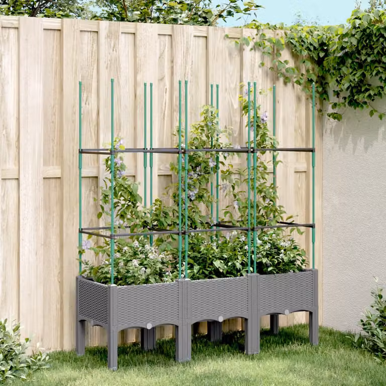 Fioriera da giardino con traliccio vidaXL in plastica grigio chiaro L 120 cm, P 40 cm, H 142,5 cm