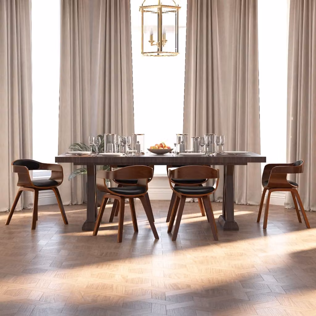 The Living Store Sedie da pranzo 6 pezzi in legno curvato nero e Similcuoio