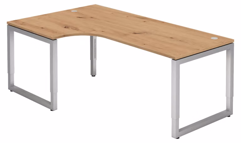 bümö Scrivania Serie-R - Struttura: argento, finitura: rovere nodoso, dimensioni: scrivania angolare 200 x 120 cm