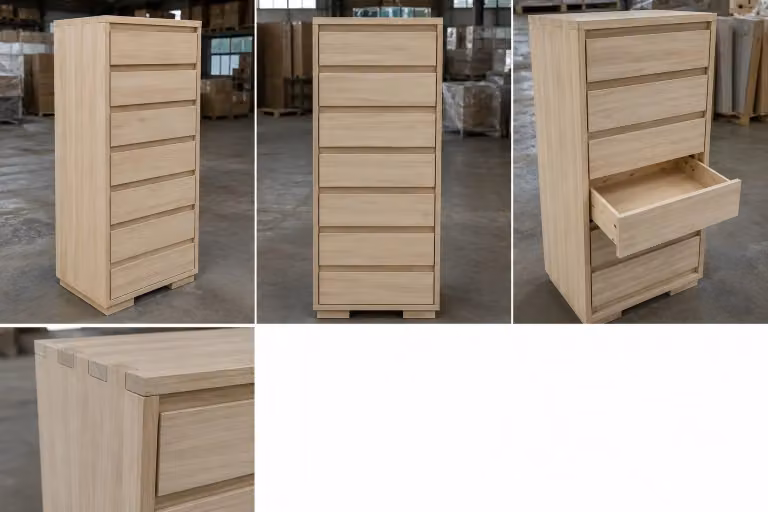 Cassettiera classica con 7 cassetti in legno massello grezzo Mobili 2G L: 70 cm, P: 45 cm, H: 137 cm