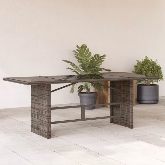 Tavolo da giardino rettangolare vidaXL in polyrattan e vetro grigio L: 190 cm, P: 80 cm, H: 74 cm – 1