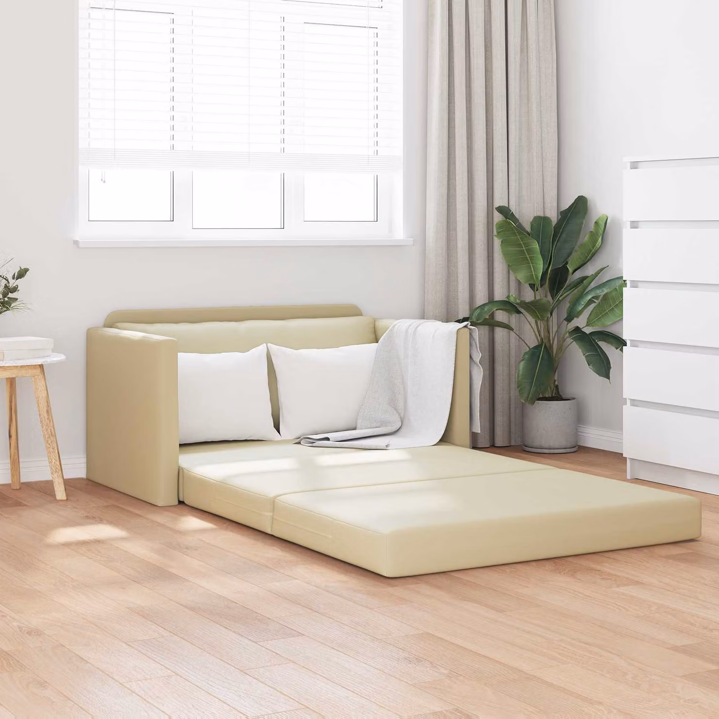 Divano letto vidaXL in pelle artificiale beige L: 124 cm, P: 71 cm, H: 78 cm
