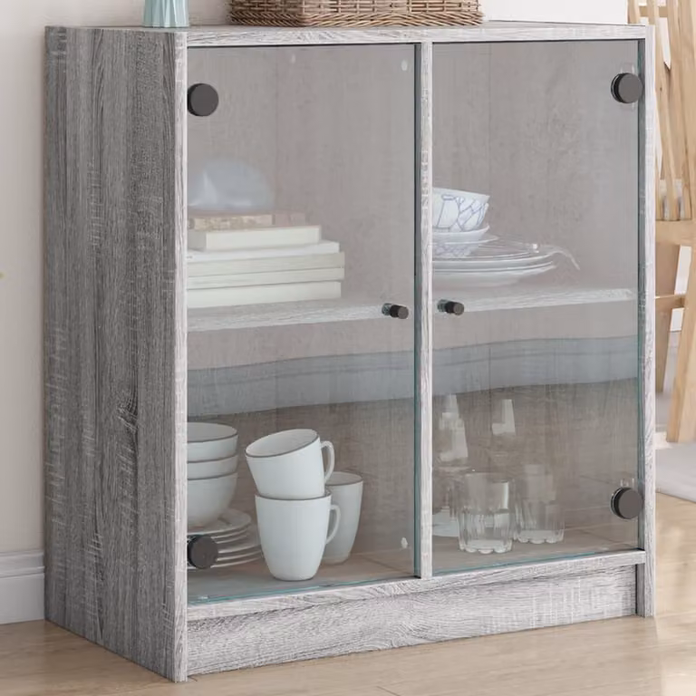 Mobile con Ante in Vetro vidaXL Grigio Sonoma L: 68 cm, P: 37 cm, H: 75,5 cm