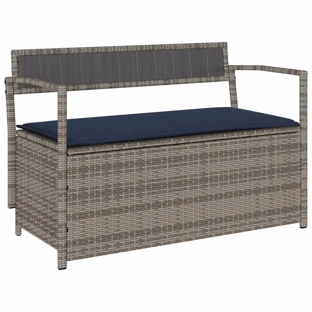 Panca portaoggetti da giardino vidaXL in polyrattan con cuscini blu e grigi L/P/H: 111.5 x 54.0 x 41.5 cm – 2