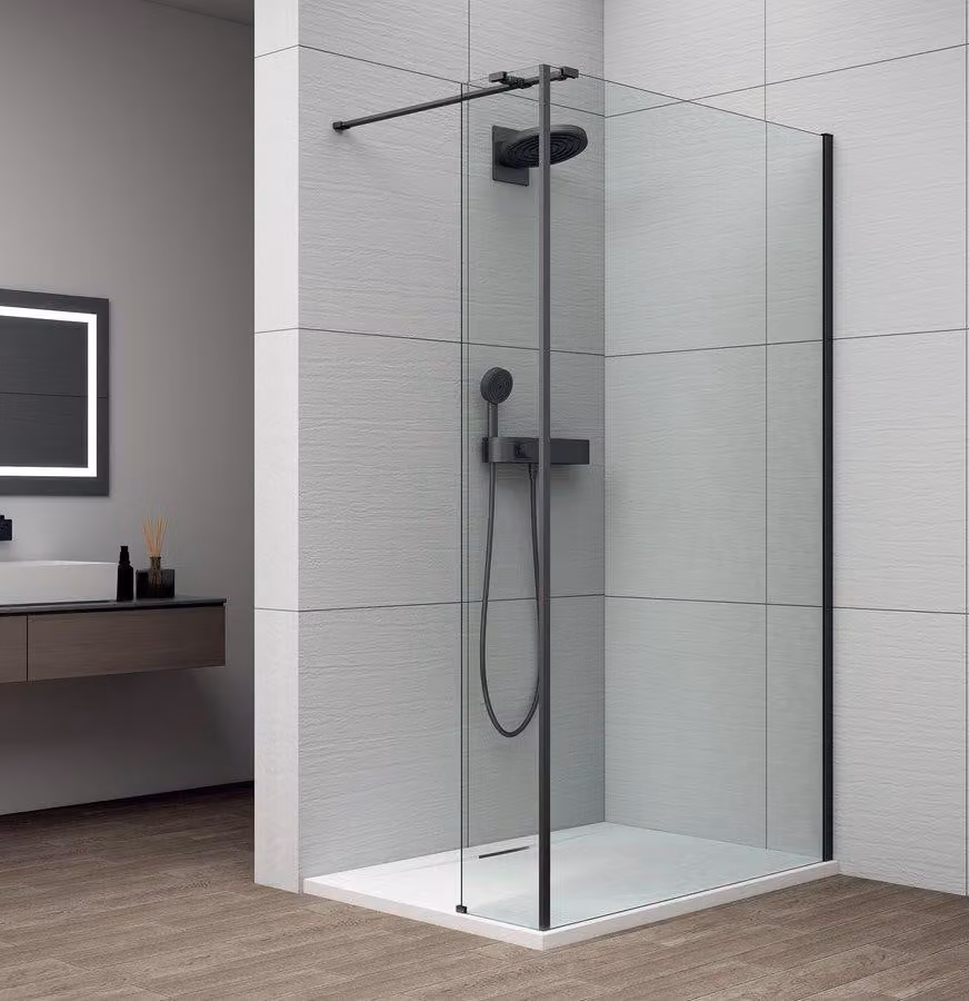 Pannello doccia Polysan ESCA BLACK MATT, fissaggio a parete, dimensioni 1000mm x 385mm, vetro trasparente - ES1010ES1040B