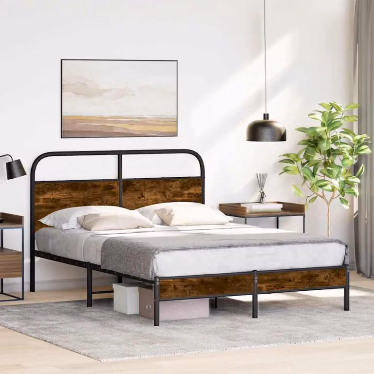 Giroletto senza materasso vidaXL in rovere fumo e truciolato, L/P/H: 140 x 200 x 207 cm