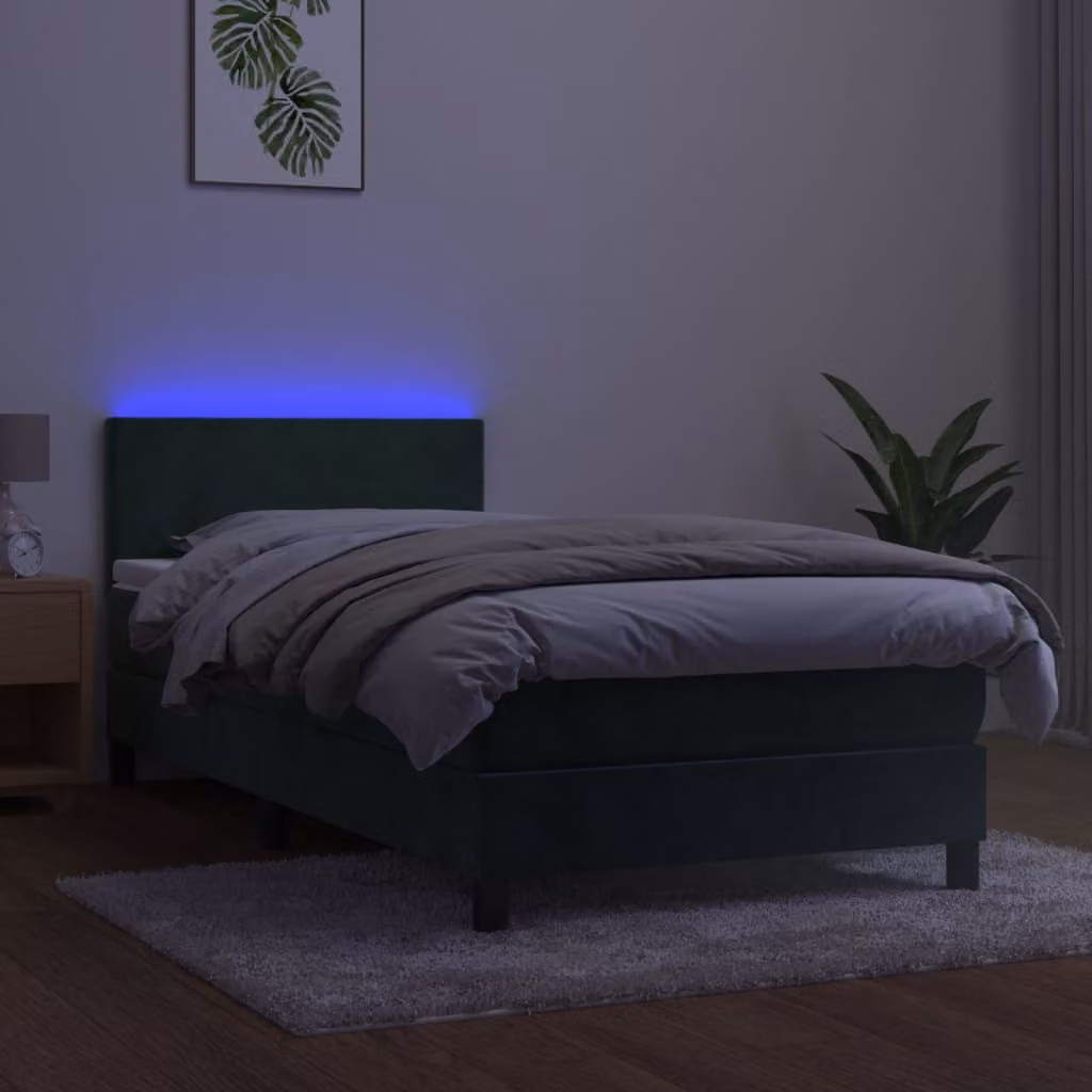 Maison Exclusive - Letto a Molle con Materasso e LED Verde Scuro 80x200cm Velluto