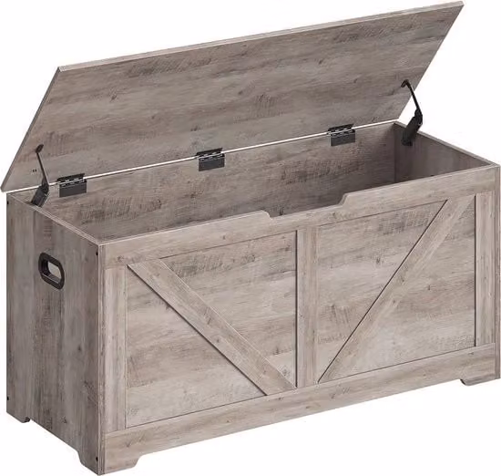 Bancopiede con spazio di stoccaggio - Bancopiede di ingresso - Bancopiede per scarpe - Materiale a piastrelle di legno - 40 cm x 100 cm x 46 cm - Greige Gevlekt - 136 kg di capacità di carico
