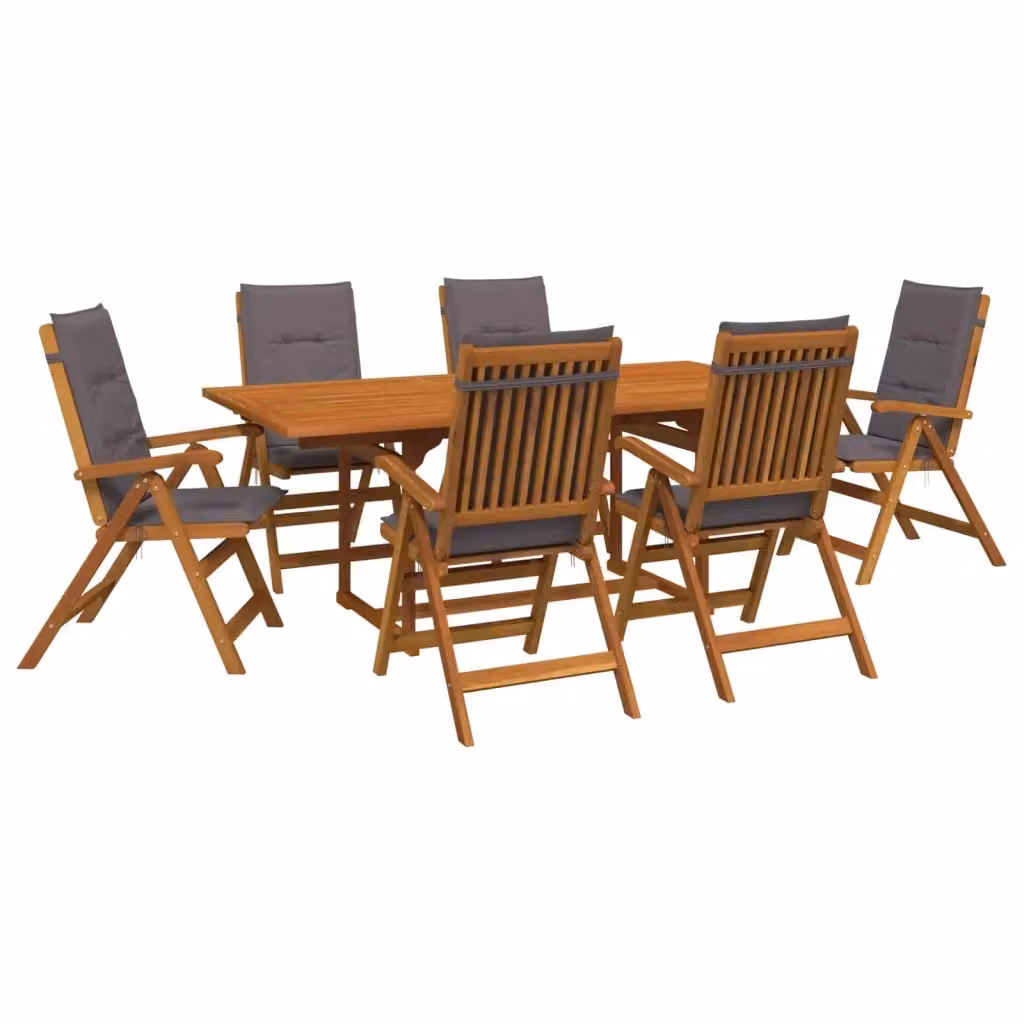 Set da pranzo da giardino vidaXL in legno di acacia oliato, 7 pezzi, colore marrone e antracite, L/P/H: 170 x 80 x 75 cm – 2