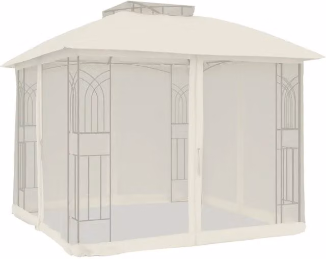 Gazebo | Pergolato con Tetto Doppio e Pareti Rete Crema 2,94x2,94 m Acciaio