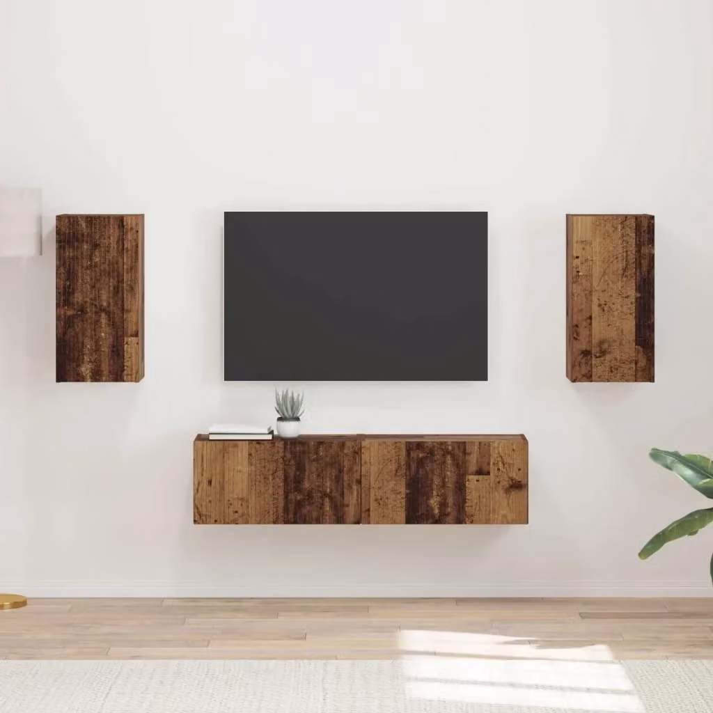 Set di 4 pezzi mobile porta TV in legno multistrato stile rustico colore marrone L/P/H: 60,0 x 31,0 x 29,5 cm – 2