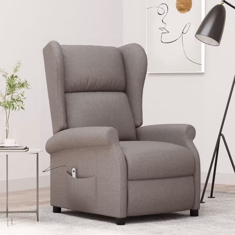 The Living Store Sedia ad ala con funzione reclinabile in tessuto elettrico Taupe