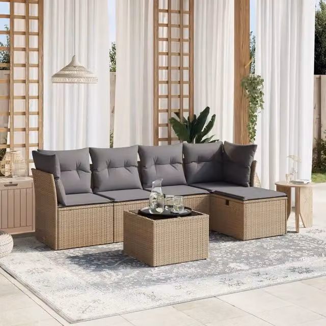 Set Divano da Giardino 6 pz con Cuscini Beige Misto Polyrattan 3263145
