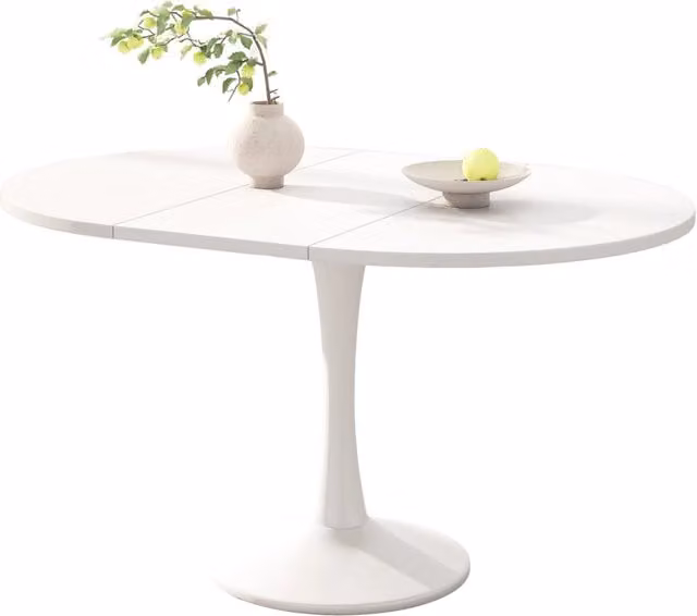 Tavolo da pranzo allungabile 100/140x100x75 cm in MDF bianco, ovale salvaspazio