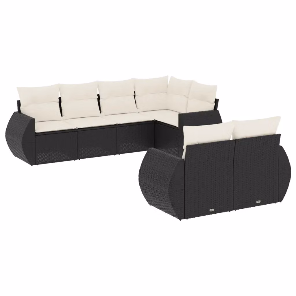 vidaXL Set Divani da Giardino a L con Cuscini 7pz in Polyrattan Nero e Bianco – 2