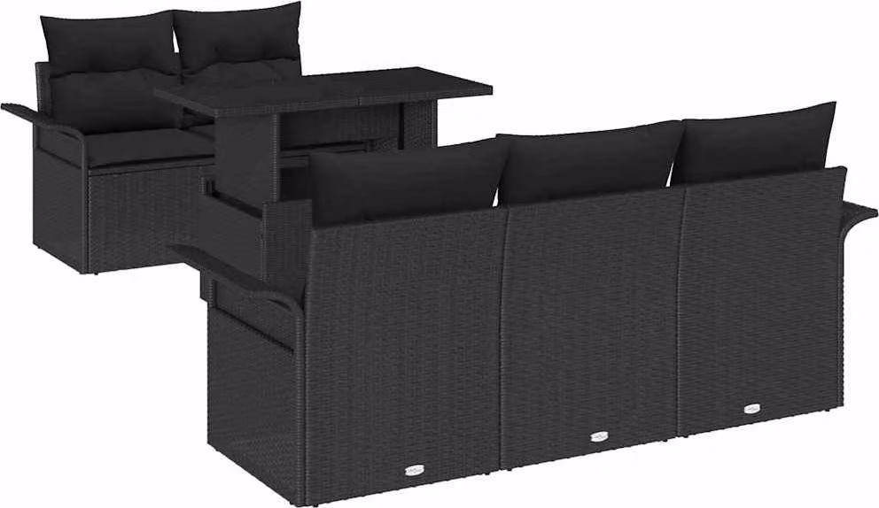 Set Divano da Giardino 6 pcs Nero Rattan in Polipropilene