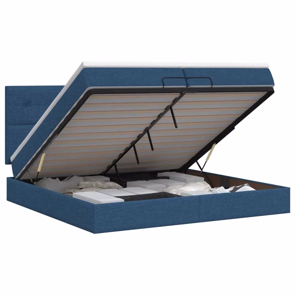 Letto ottomano con materasso vidaXL in tessuto blu e bianco L: 200 cm, P: 200 cm, H: 140 cm – 2