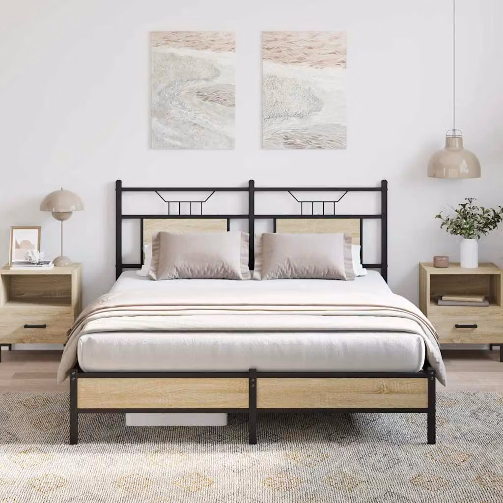 vidaXL Giroletto senza Materasso in Rovere Sonoma e Truciolato, L/P/H: 140 x 200 cm, Marrone