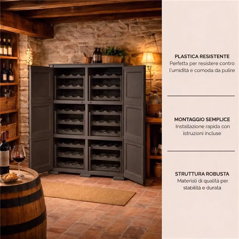 Armadio Portabottiglie Tontarelli con Anta Liscia Wengé, Cantinetta Verticale per Cucina e Living, L: 79 cm, P: 43 cm, H: 125 cm – 2