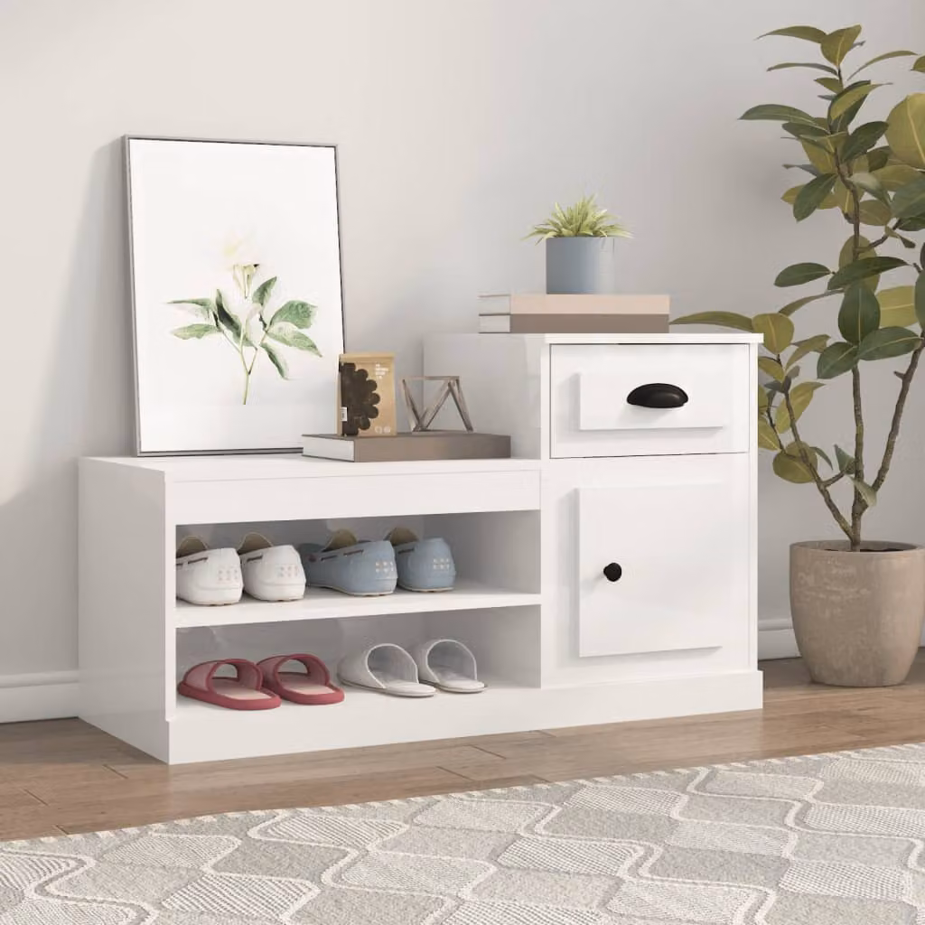 Scarpiera a parete vidaXL Bianco Lucido in Legno e MDF L: 100 cm, P: 42 cm, H: 60 cm