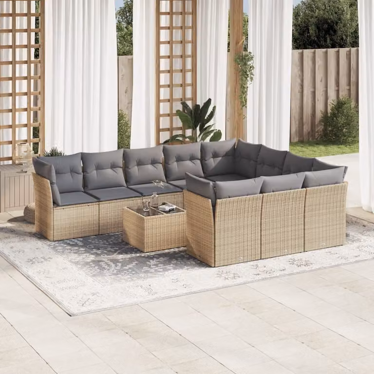 Maison Exclusive - Set da giardino 11 pezzi con cuscini in polyrattan beige