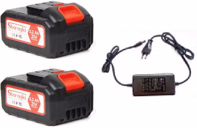 Kit di 2 batterie Sbaraglia da 21V 5,2 Ah con caricabatteria, colore nero