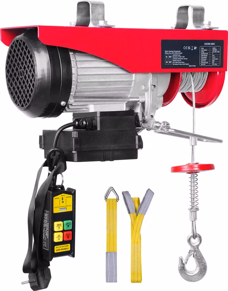 Argano elettrico di SucceBuy, capacità di sollevamento 400 kg, 850 W, argano a cavo d'acciaio 220 V con telecomando wireless, altezza di sollevamento 12 m, motore in rame puro per garage, magazzino, fabbrica