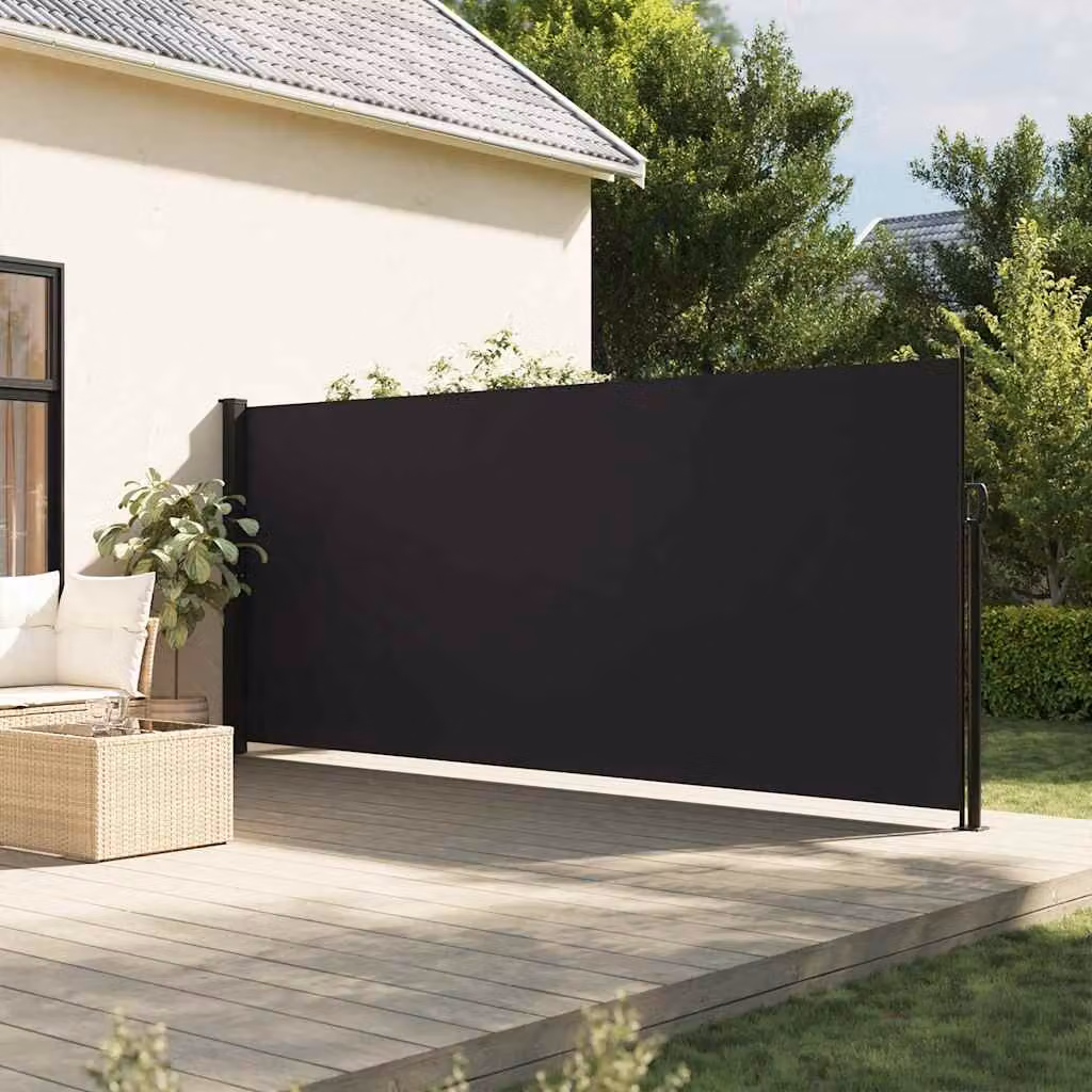 Tenda da Sole Laterale Retrattile vidaXL in Alluminio e Poliestere, Nera, L: 600 cm, H: 160 cm