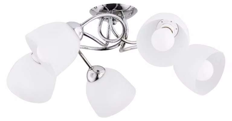 Lampada da soffitto SILIA cromata bianca 5xE27x15W in metallo, dimensioni: 25x68x68 cm, IP20, Alfa