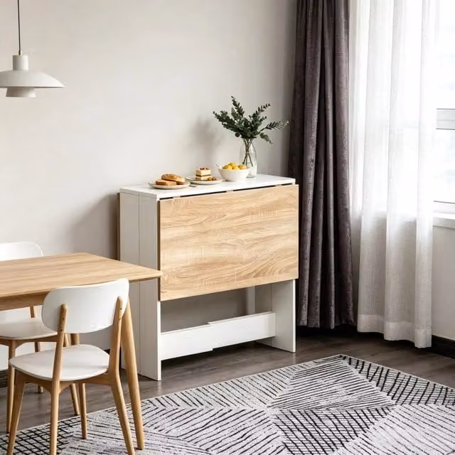 Tavolo pieghevole da cucina in MDF rovere e bianco con piano apribile su uno o due lati 103 × 76 × 74 cm