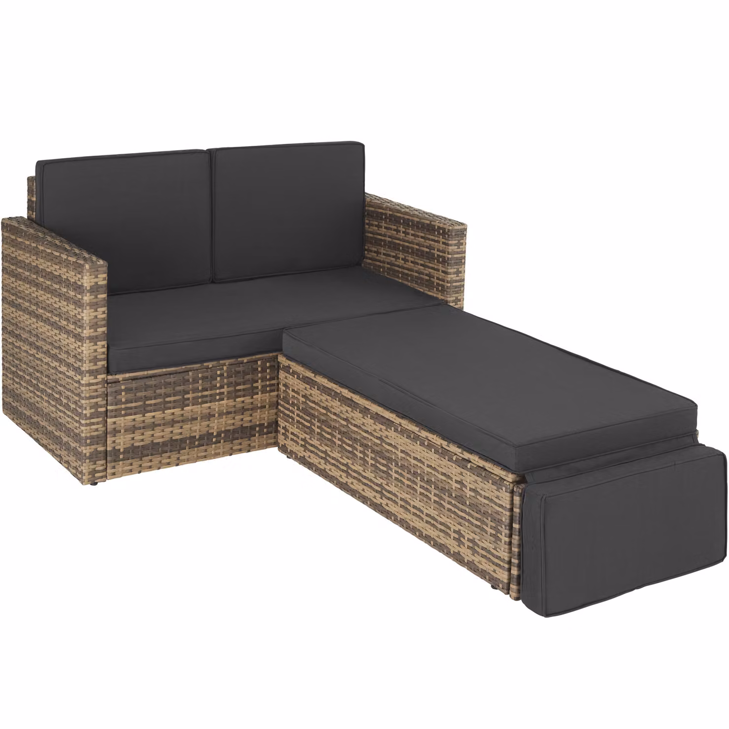 Divano lounge moderno Tectake con pouf e cuscini in rattan e metallo, colori beige, sabbia o grigio – 3