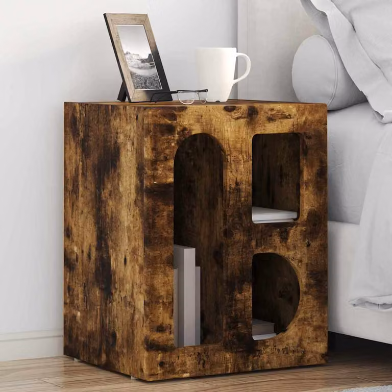 Comodino moderno vidaXL ELST in legno ingegnerizzato color rovere fumé, L 40 cm x P 35 cm x H 50 cm