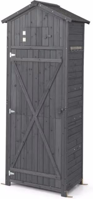 Capannone da giardino con serratura tavolo pieghevole ganci, Organizzatore di utensili di utilit¨¤ Grigio-Casette da giardino