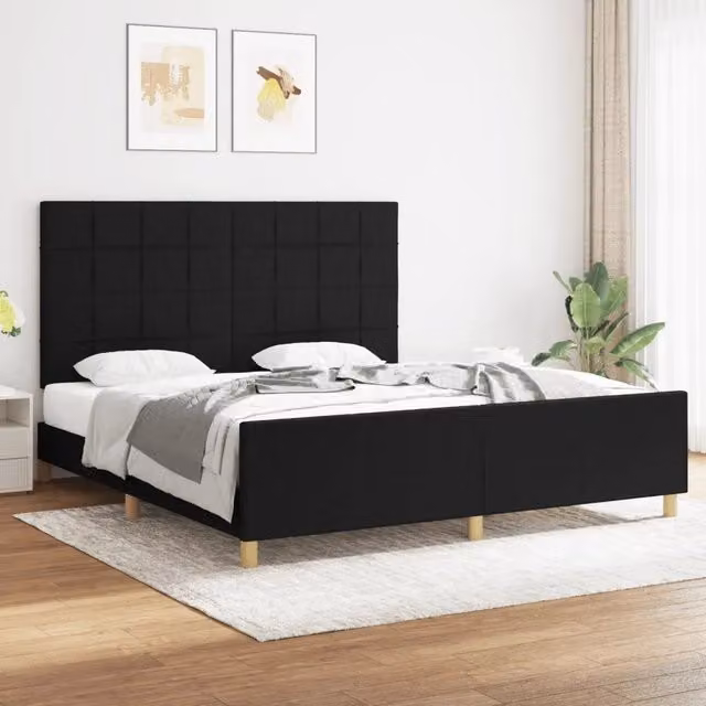 Giroletto vidaXL in tessuto nero con struttura in legno e doghe, L/P: 180 x 200 cm