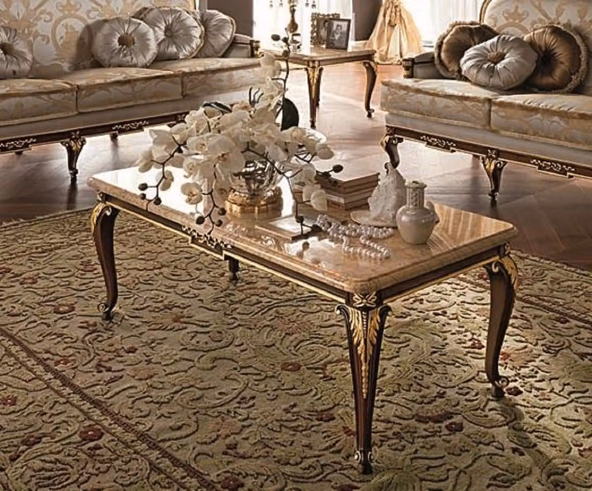 Tavolino barocco con piano in marmo crema/marrone scuro/oro - Magnifico tavolino da salotto in stile barocco - Mobili barocchi - Nobile e magnifico - Qualità - Italy