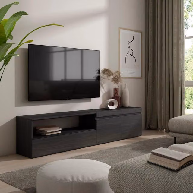 Mobile TV, 200x35x45cm, soggiorno, Per TV fino a 80", Mobile Soggiorno, Nero RF2178