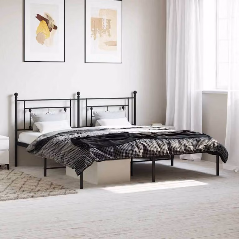 vidaXL Giroletto con Testiera in Metallo Nero L: 219 cm, P: 187 cm, H: 97 cm