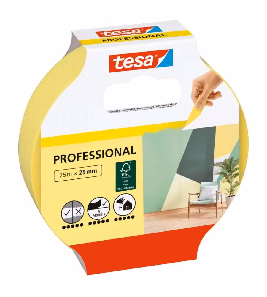 Tesa Nastro Mascheratura Professionale Washi Giallo 25 m x 25 mm