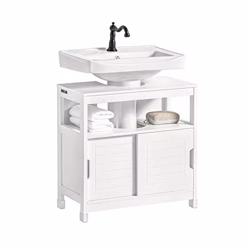 SoBuy Mobiletto Bagno Salvaspazio Sottolavabo 2 Ante Scorrevoli 60x30x60cm