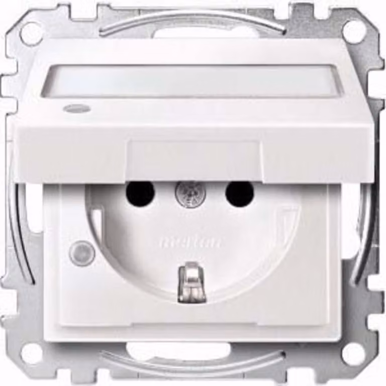 Presa SCHUKO con coperchio ribaltabile, spia luminosa e indicatore di tensione, BRS, StK, bianco polare, sistema M