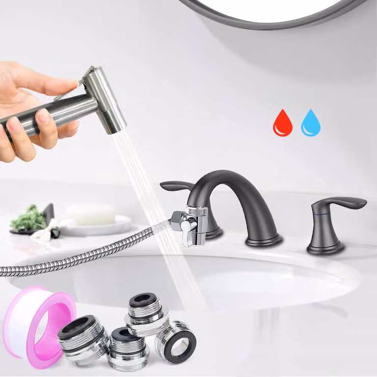 Set di accessori di alta qualità per lavello, tra cui rubinetto spazzolato, soffione manuale e adattatore per bidet