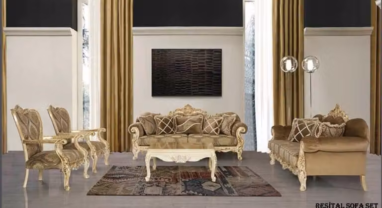 Exklusive Sofagarnitur Braune Couch Barock Rokoko Tisch 5tlg. Sofa