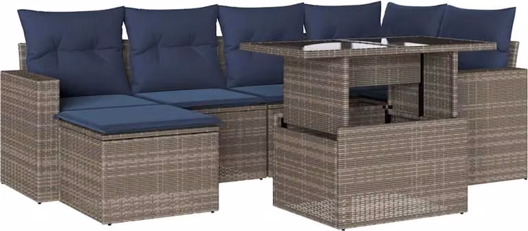 Set Divani da Giardino 7 pz con Cuscini Grigio in Polyrattan