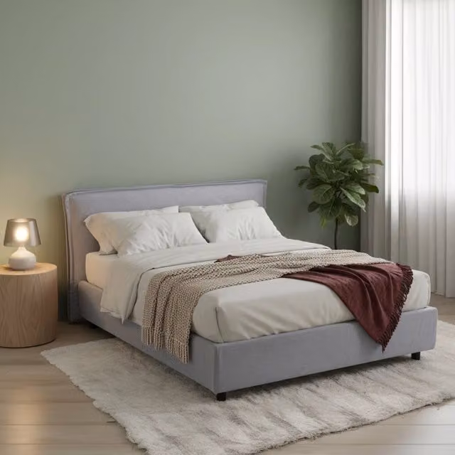 Letto Matrimoniale Brunate DMORA con Materasso Incluso, Grigio e Nero, L/P: 160 x 200 cm