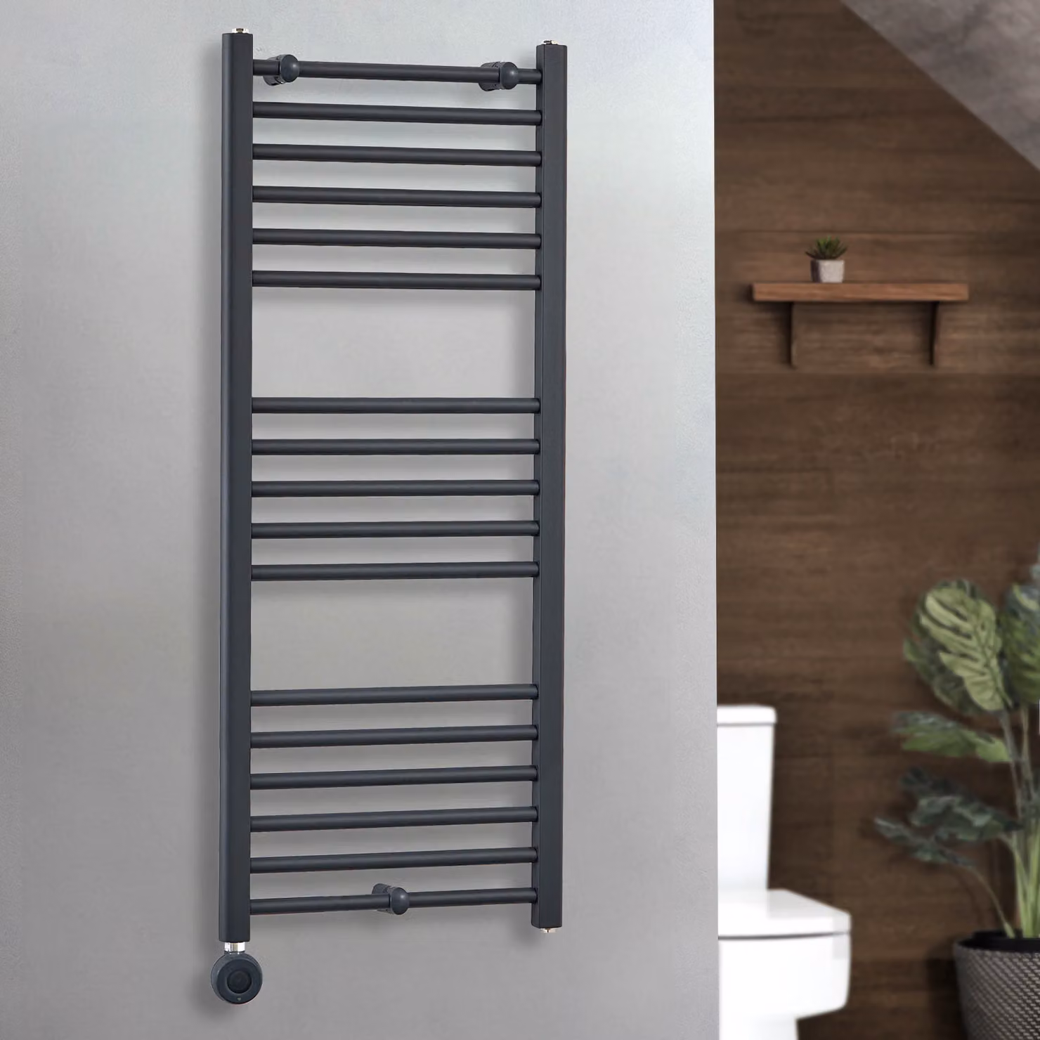 Scaldasalviette Elettrico Artle ECOSO by Hudson Reed Antracite con Elemento Termostatico Wi-Fi e Presa Elettrica L/P/H: 50 x 120 cm