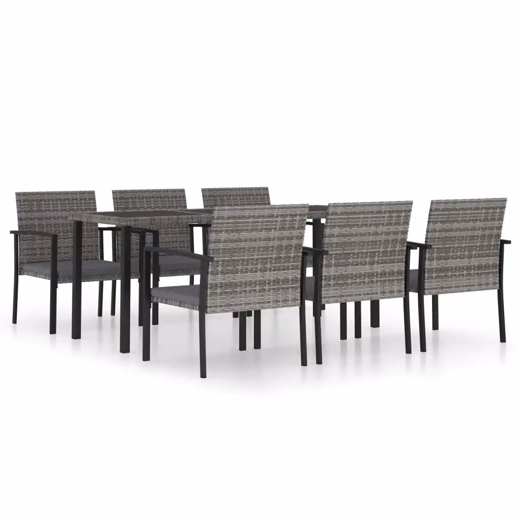 Set da pranzo da giardino vidaXL in polyrattan grigio e nero con tavolo rettangolare in vetro e metallo, 7 pezzi – 2