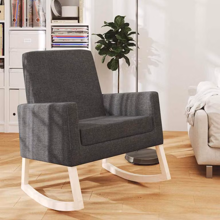 Sedia a dondolo moderna vidaXL in tessuto grigio con braccioli e struttura in legno di gomma roube