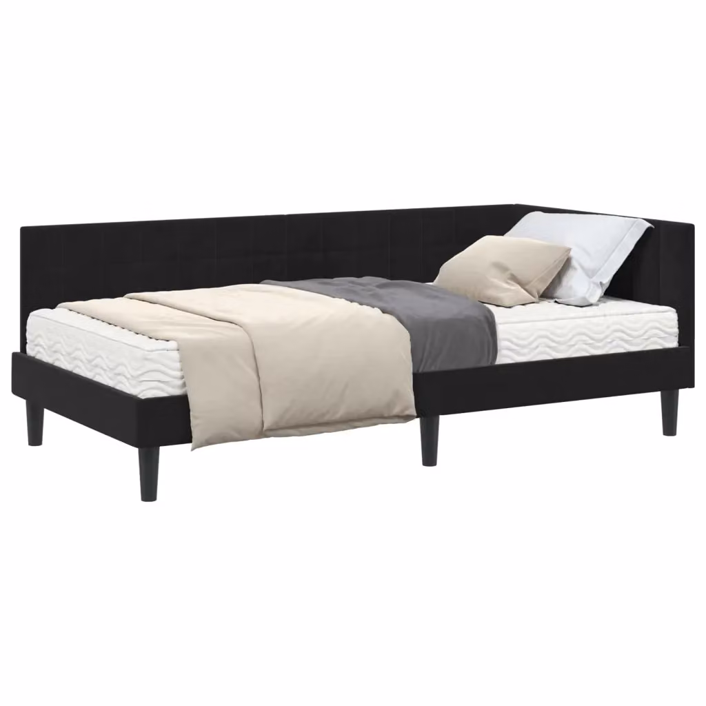 vidaXL Struttura Letto Angolare con 2 Materassi in Velluto Nero L/P/H: 100 x 200 cm – 2