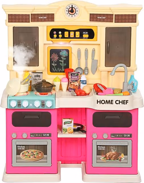 Cucina giocattolo AIYAPLAY con acqua corrente, luci e suoni, 85 accessori multicolore per bambini – 1