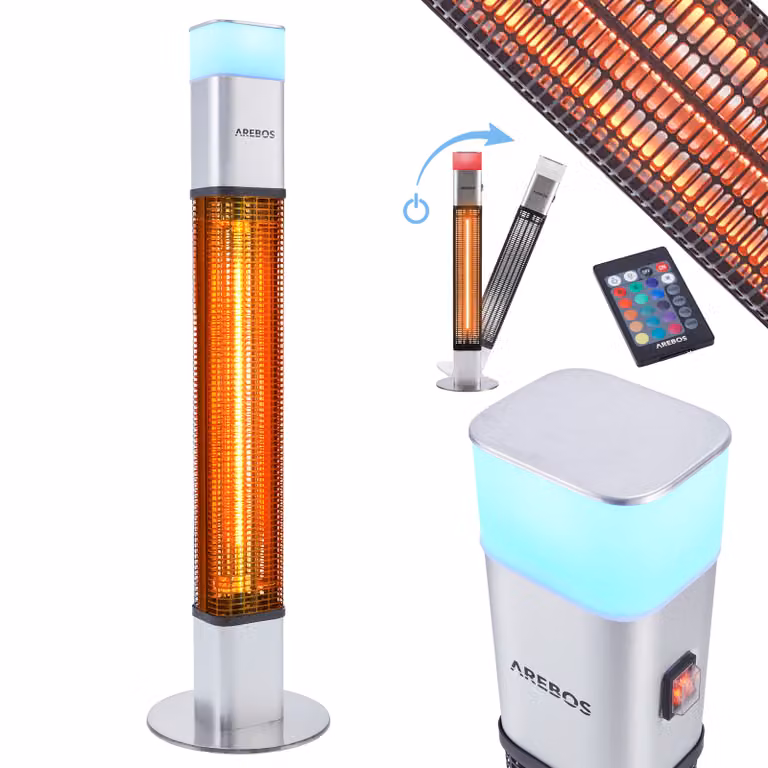 AREBOS riscaldatore radiante a pavimento 1500W con luce LED e telecomando, argento